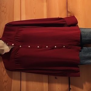 LOFT Burgandy/Wine Colored Long Sleeve Button Front Blouse, Size S